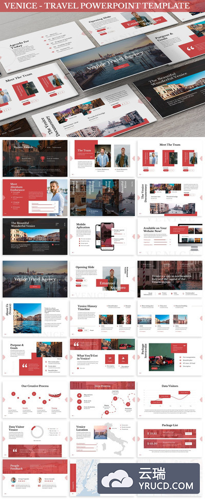 时尚高端简约威尼斯旅游度假风格的多用途powerpoint幻灯片演示模板（pptx）