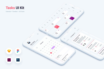 时尚高端简约多用途多格式每日计划日历应用程序APP UI KITS（Photoshop，Sketch，Adobe Xd和Figma）