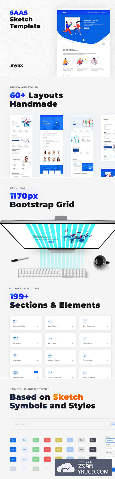 Ui Kits | 浅色蓝白简单干净风格多功能CMS灵活性高性能HTML模板主题