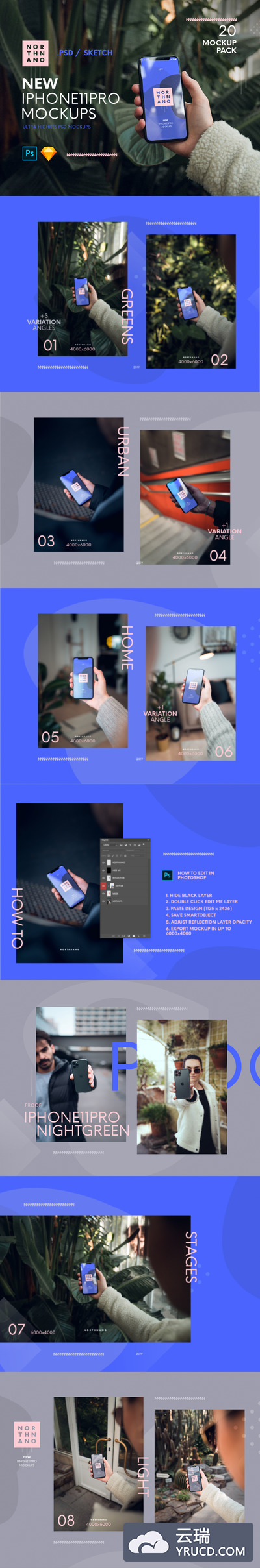 iPhone 11 Pro 时尚手持手机样机素材下载[PSD]