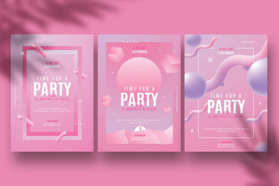 海报模板 | 3套矢量粉色紫色现代多彩抽象几何模板宣传册PSD格式CMYK