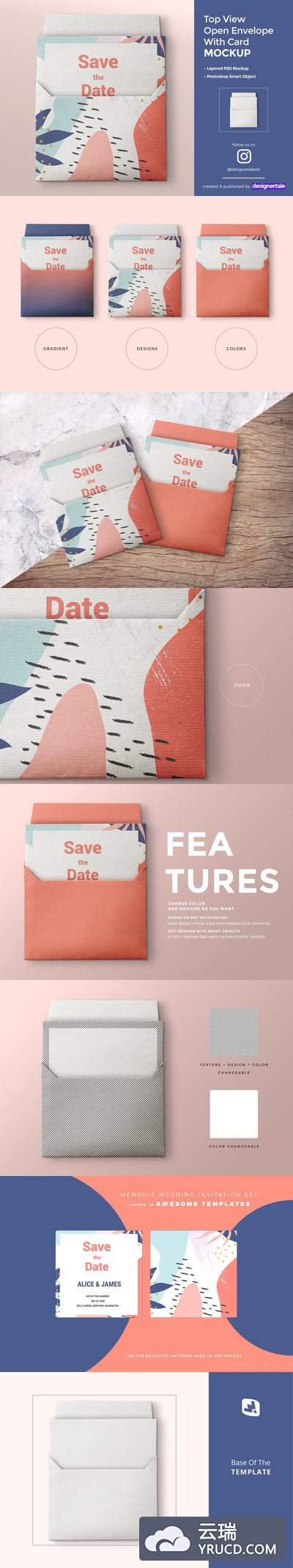 信封&卡片品牌设计顶视图展示样机模板