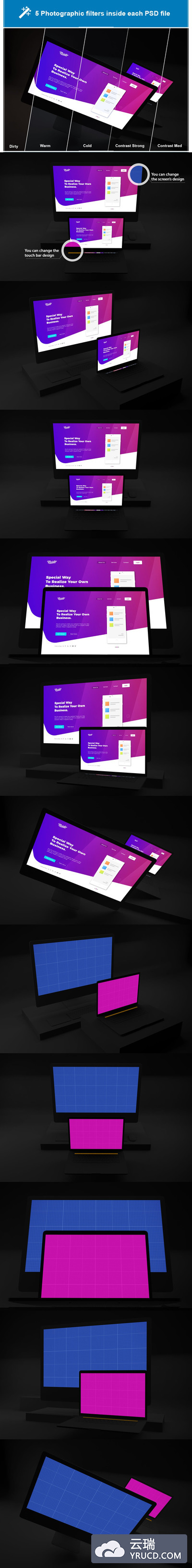 深色的网页设计展示样机[PSD]