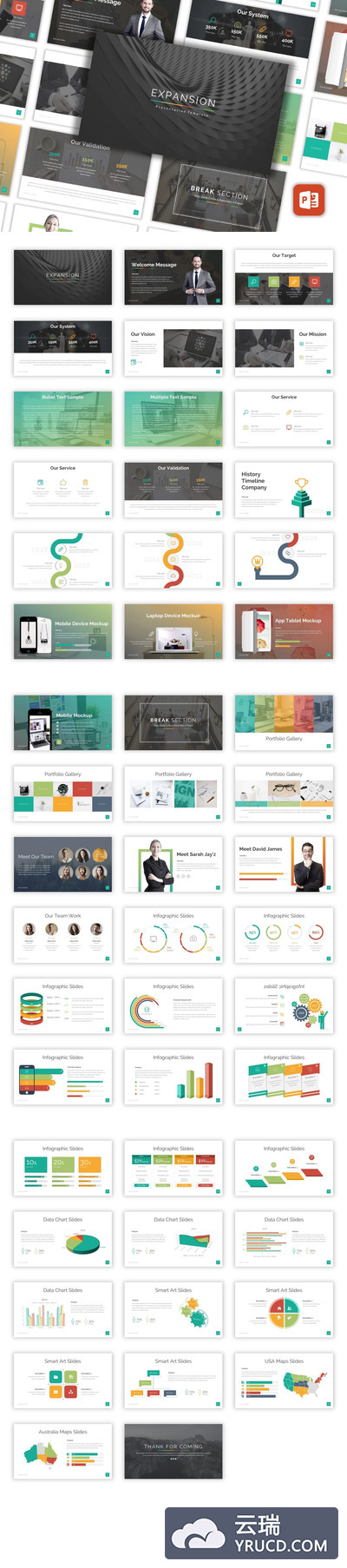 带有多种大数据表格的多用途powerpoint幻灯片演示模板（pptx）