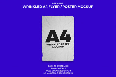 优质褶皱的a4传单样机模型 Wrinkled a4 flyer mockup | Premium PSD File