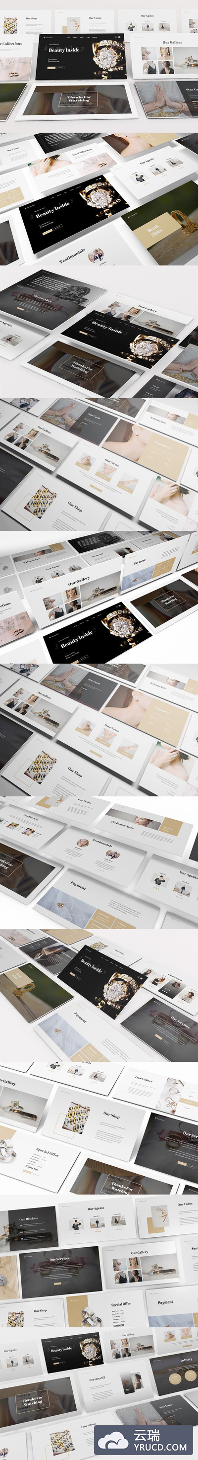 时尚高端优雅结婚婚礼珠宝店powerpoint幻灯片演示模板（pptx）