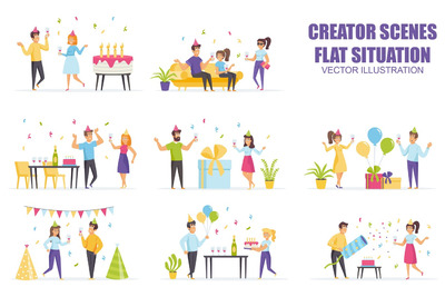 时尚高端简约可爱风格的生日聚会插图插画设计模板（AI，EPS，JPG，PNG，PDF，SVG）