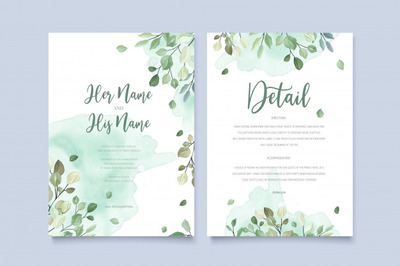 优质矢量绿叶婚礼请柬设计模板