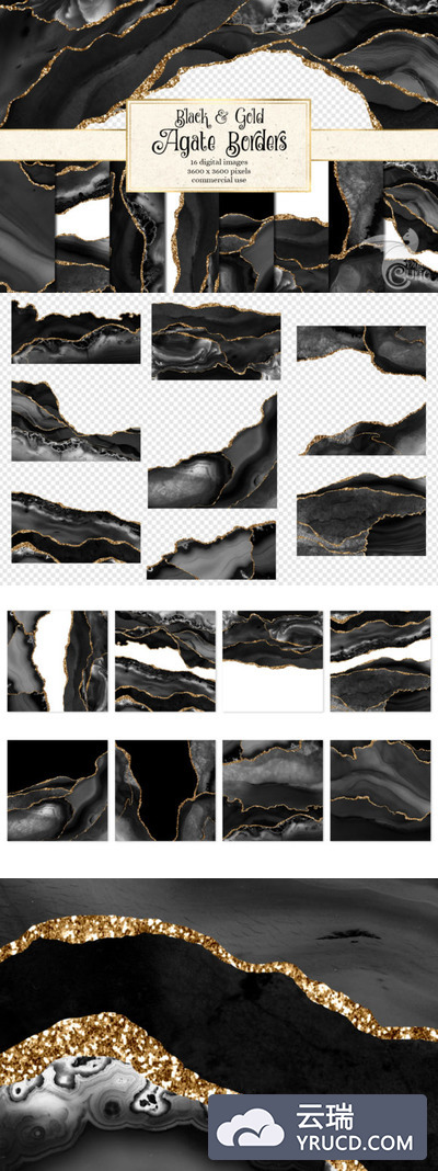 黑色和金色玛瑙边框纹理背景素材