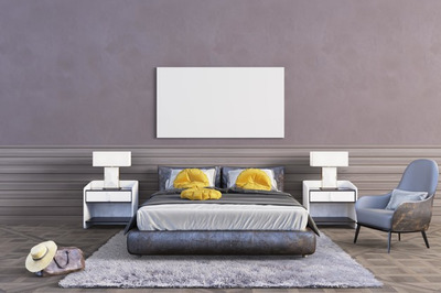 棕色调卧室室内场景画框样机