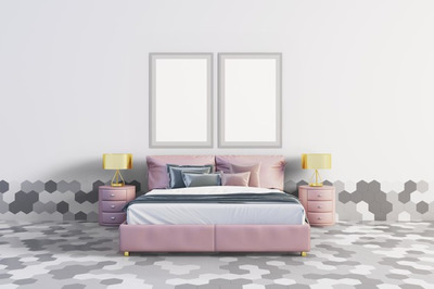 六角形瓷砖的卧室室内场景设计样机