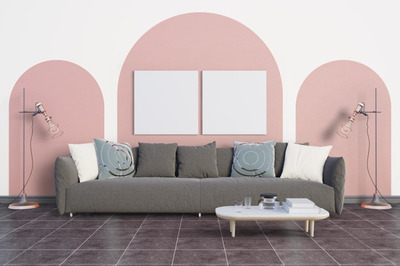 柔和粉红色调的室内场景设计样机