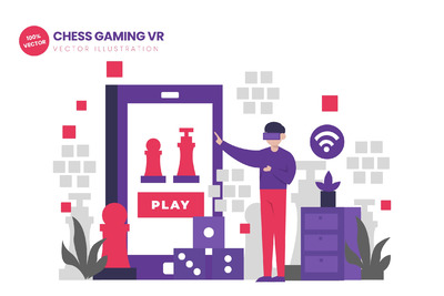 象棋游戏VR扁平化矢量图（AI）