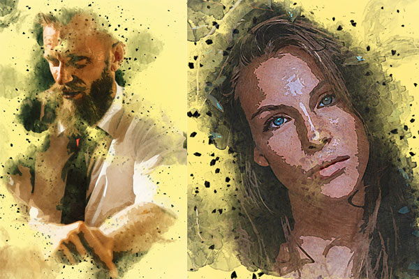 水彩飞溅艺术肖像照片效果ps动作下载