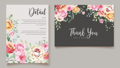 彩色花卉婚礼请柬设计模板