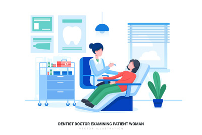 牙医医生检查病人的矢量插画 [Ai]