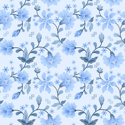 优质矢量蓝色花卉无缝图案插画背景