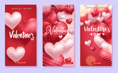 红色心形气球装饰的情人节广告banner模板