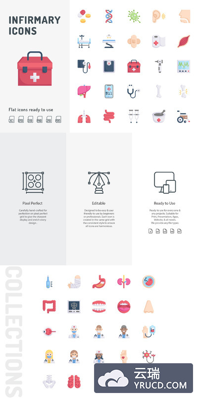 医务室医疗相关的扁平化图标 [AI]