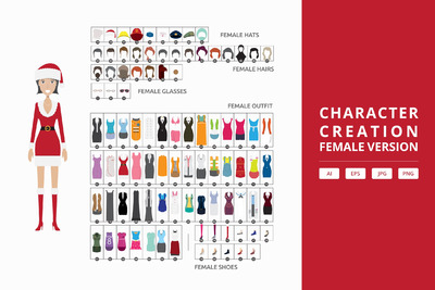 矢量女性角色插画创意工具包 [AI]