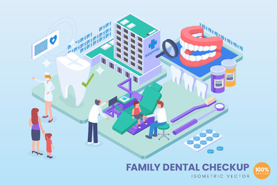 家庭牙科检查矢量的概念 [AI]