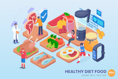 健康饮食食品矢量概念 [AI]