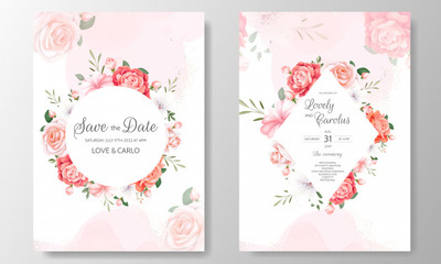 典雅花卉婚礼请柬设计模板