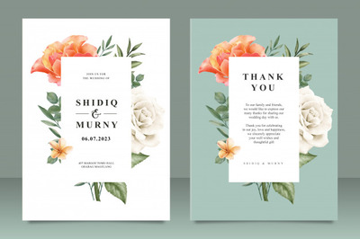 美丽的花卉框架婚礼邀请卡模板