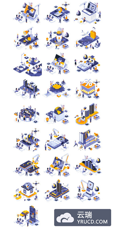 现代风格的2.5D扁平化插画素材下载(Ai)