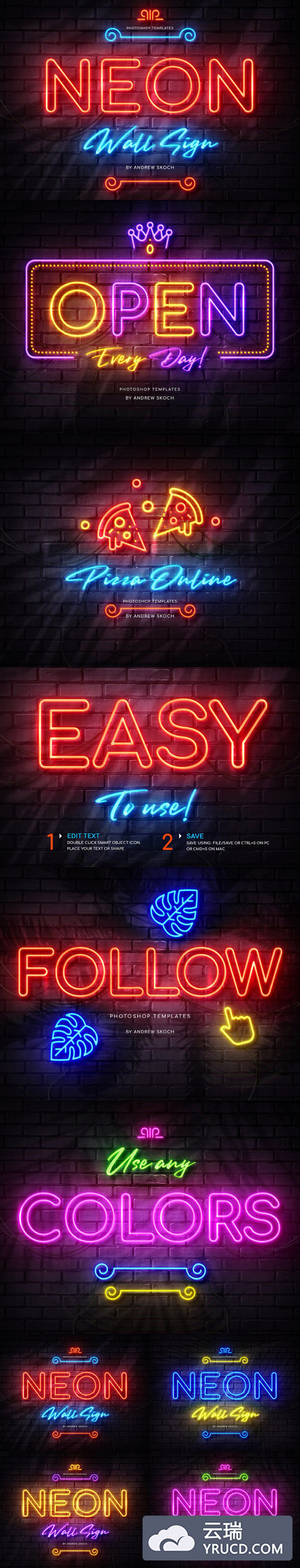 绚丽高端霓虹灯效果KTV夜店绚丽效果样机展示模型mockups