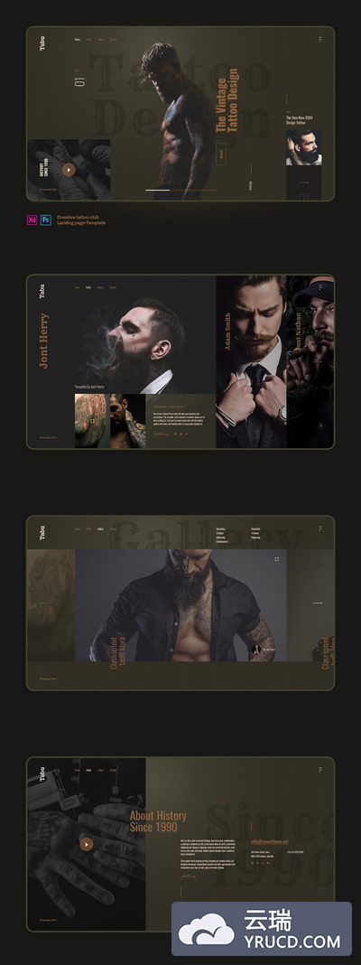 高端个性的高品质创意纹身俱乐部登陆页面模板banner设计模板（XD，PSD）