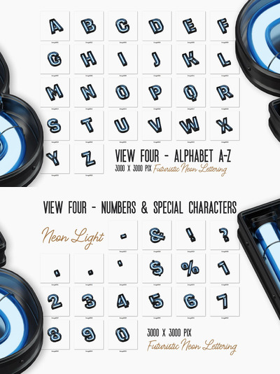 未来霓虹3D字体视图4 (PNG)