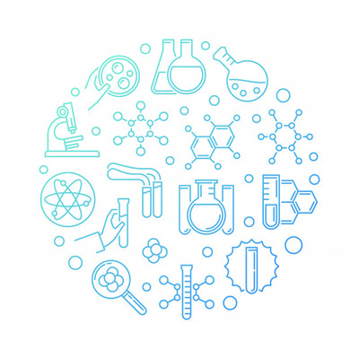 现代蓝色化学概念线性圆形图标插图