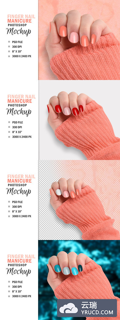 少见的美容美甲手指指甲样机展示模型mockups