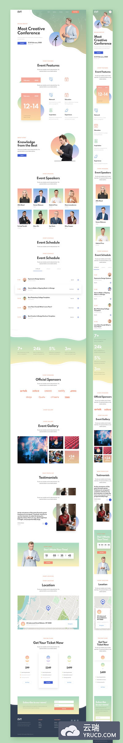 专题响应式着陆页网页模板下载(Sketch,XD,Fig)