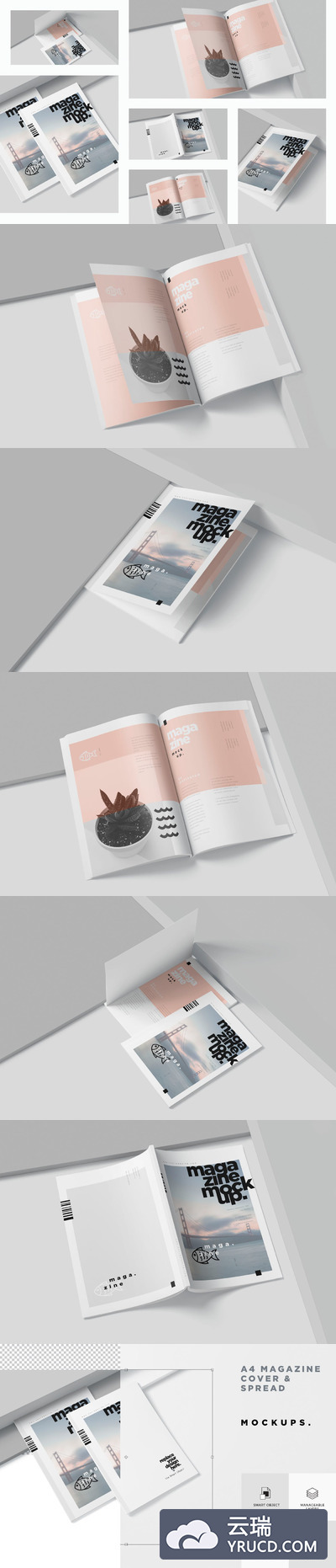 A4 杂志画册封面与内页设计展示样机[PSD]