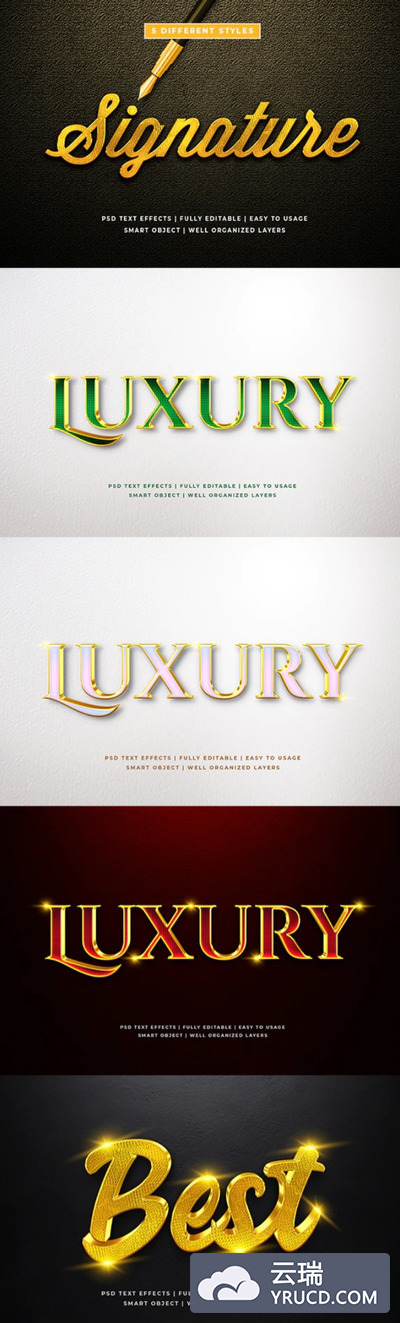 3D豪华金边文字效果图层样式素材