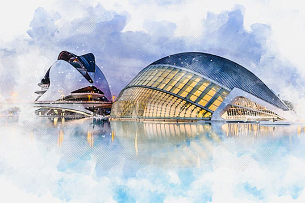 现代建筑水彩画艺术效果Photoshop动作