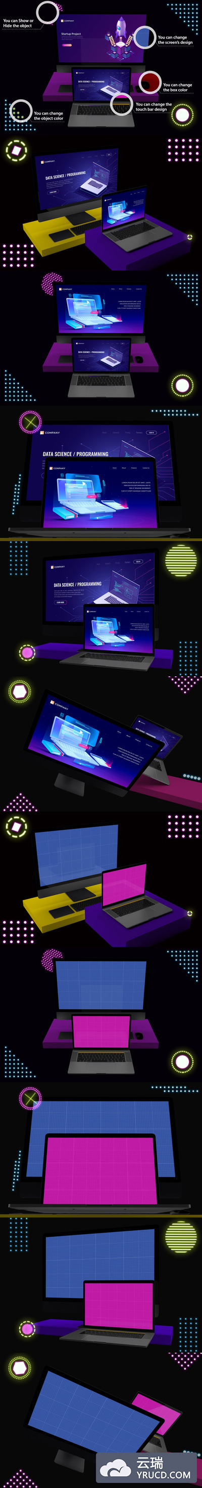 霓虹灯网页设计样机下载(PSD)