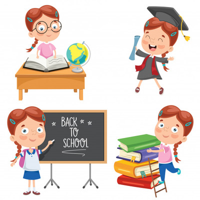 卡通儿童学习阅读教育概念插画