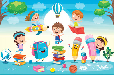 欢乐卡通儿童教育理念插画