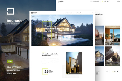 时尚高端专业的高品质简约包豪斯设计风格房地产建筑网站设计模板-psd