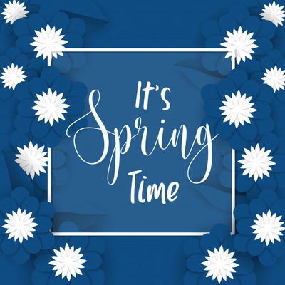 蓝白剪纸花卉插画设计邀请函背景