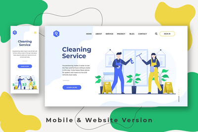 家政清洁服务-网页和APP登录页插画模板下载（XD,Sketch,Fig）