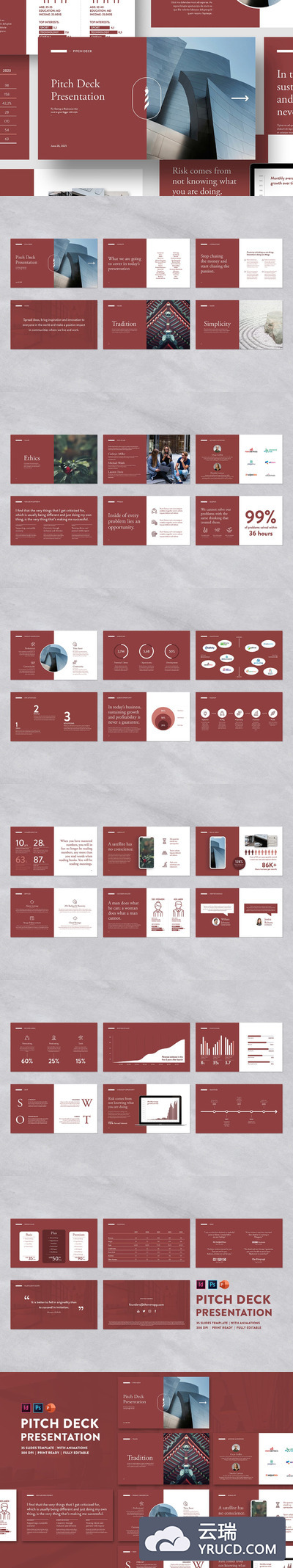 高端设计感强的幻灯片演示文稿 (PPTX,PSD,indd)