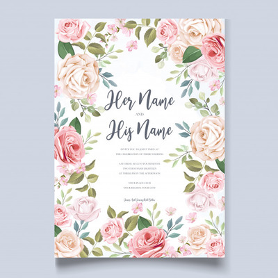 美丽的花圈装饰婚礼卡片模板