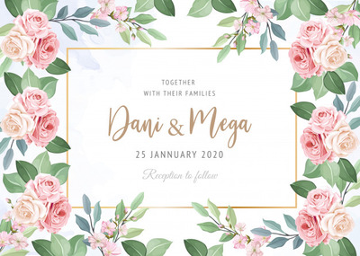 花卉围绕的婚礼卡设计模板