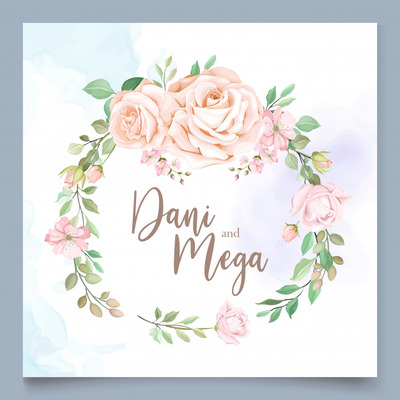 美丽的花圈婚礼卡片设计模板