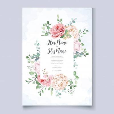 美丽的春季花卉装饰的婚礼卡模板