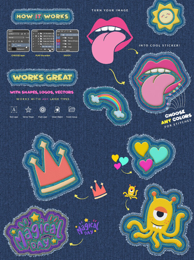 刺绣贴纸效果的牛仔PS动作文件下载（Atn）